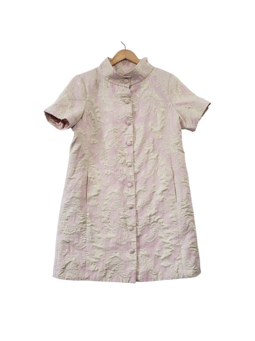 Y2K Linea Louis Dell’Olio Pink Brocade Shift Dress Mod Retro Cocktail Size L
